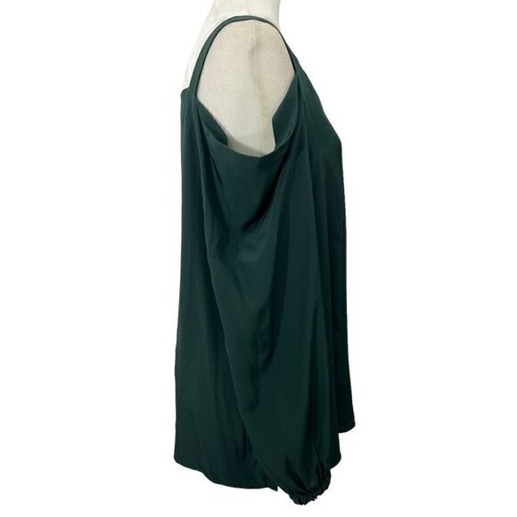 Tibi Women's Forest Green Silk Cold Shoulder V-Neck Long Sleeve Blouse Size 8 - Picture 12 of 12